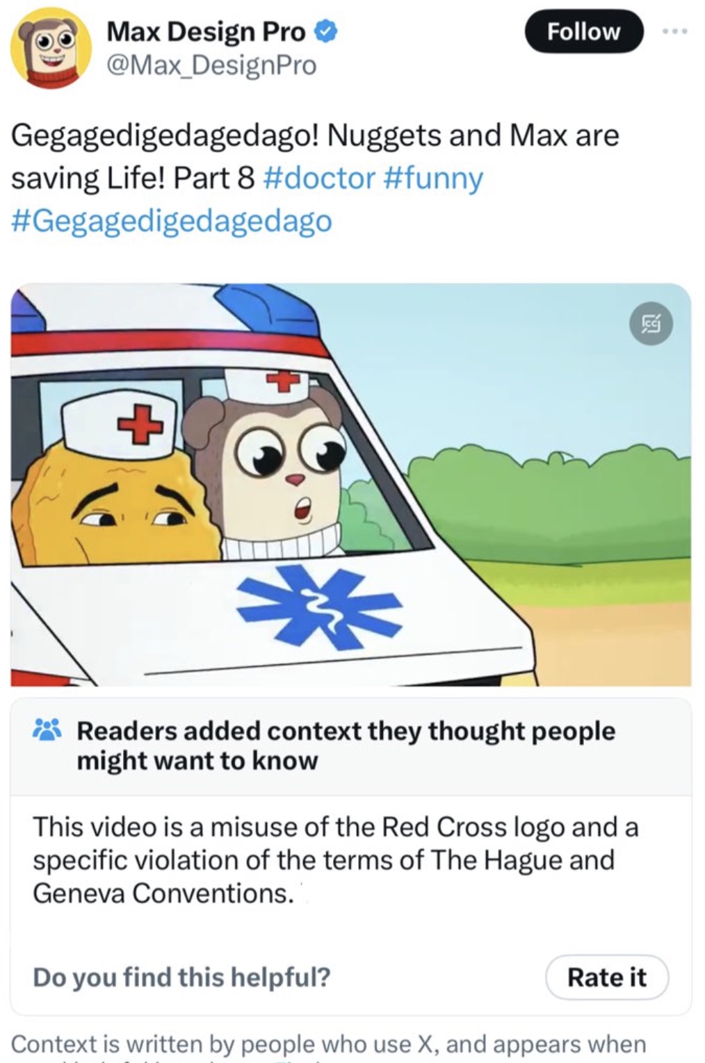 Ambulance - Max Design Pro DesignPro Gegagedigedagedago! Nuggets and Max are saving Life! Part 8 Readers added context they thought people might want to know This video is a misuse of the Red Cross logo and a specific violation of the terms of The Hague a